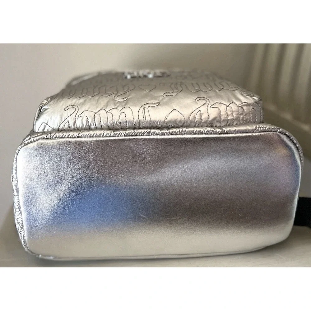 Juicy Couture Metallic Silver Quilted Logo‎ Backpack Rhinestone JC Heart Y2K NEW